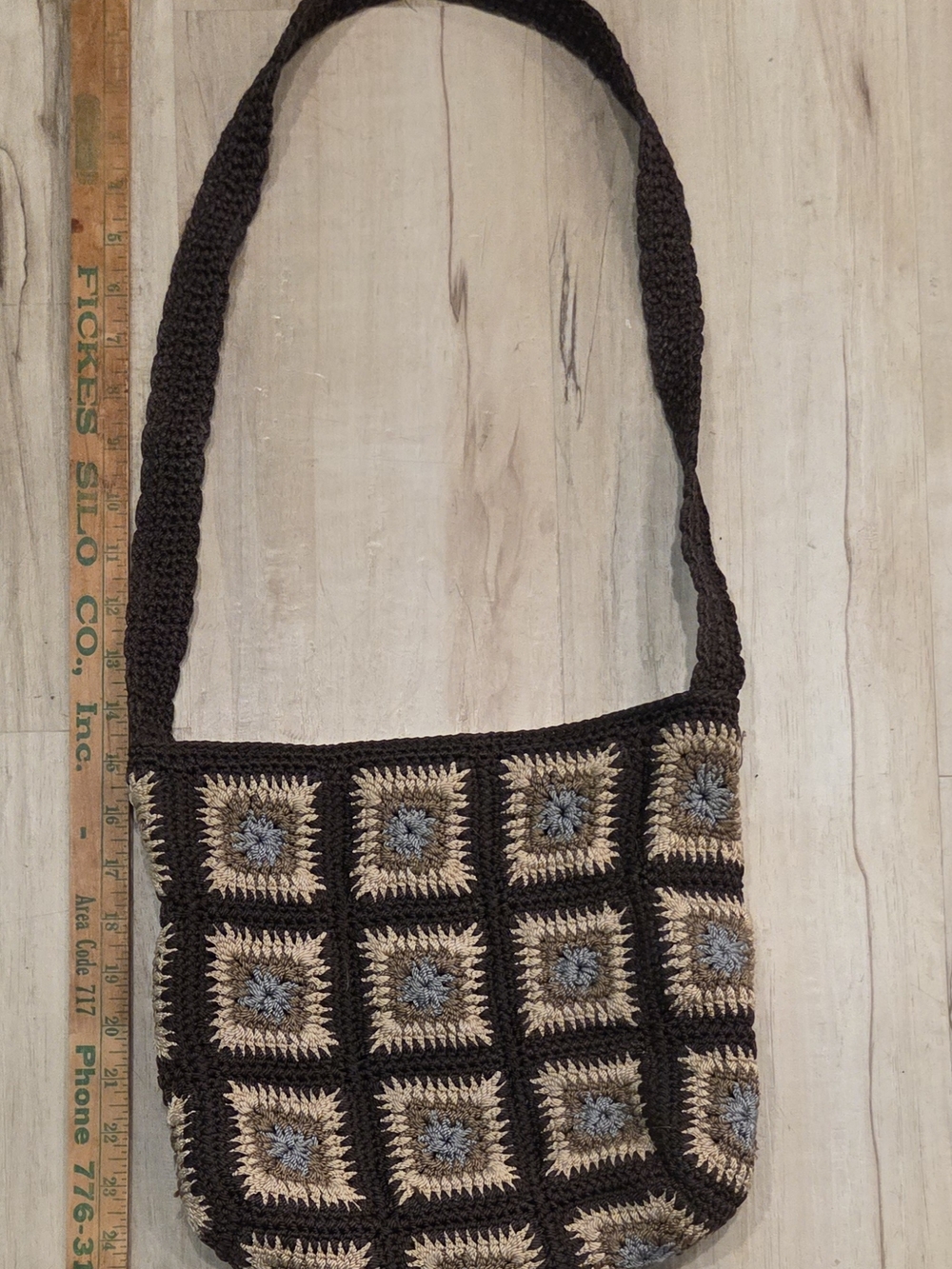 The Sak Crochet Patchwork Shoulder Bag in Brown, Tan & Gray